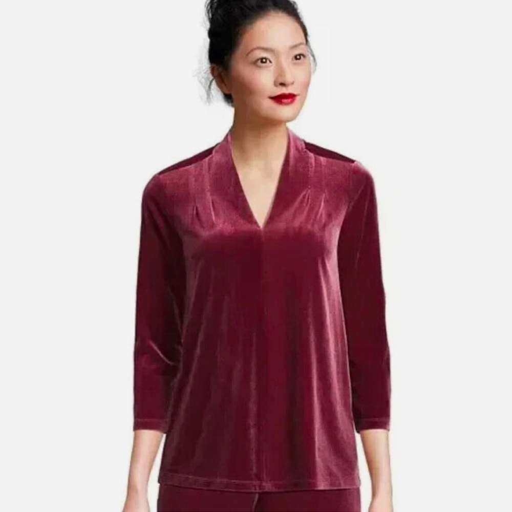 Lands’ End Velvet V‑Neck Top NWOT Women’s Plus 2X (20W–22W) 3/4 Sleeve